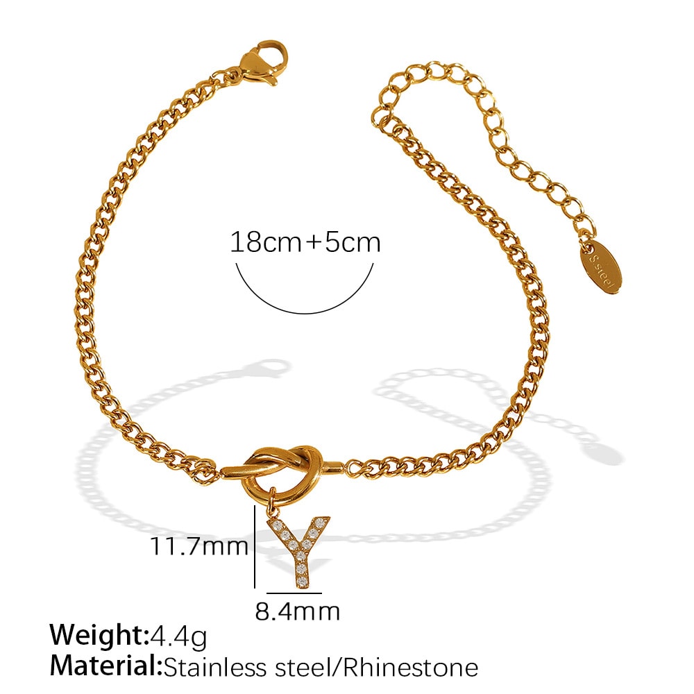 1 Piece Simple Series Simple Letter Y Stainless Steel 18K Gold Color Plated Rhinestone Women's Charm Bracelets h5 